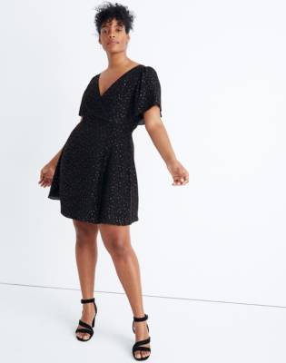 Cape-Sleeve Mini Dress in Metallic Dots